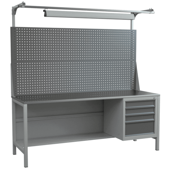 Верстак 2000 со светильником, экраном, полкой, тумбой с выдвижными ящиками [18295]