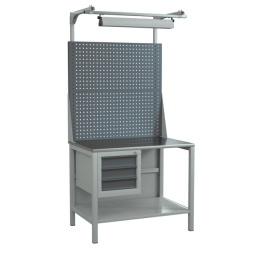 Верстак 1000 с двойным экраном, полкой, светильником и подвесной тумбой с 3 ящиками [17396]