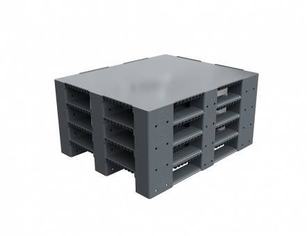 Паллет (поддон) пластиковый усиленный сплошной на 3-х полозьях, 1200х1000x150 мм, серый [02.114F.91.PEF.T20X]