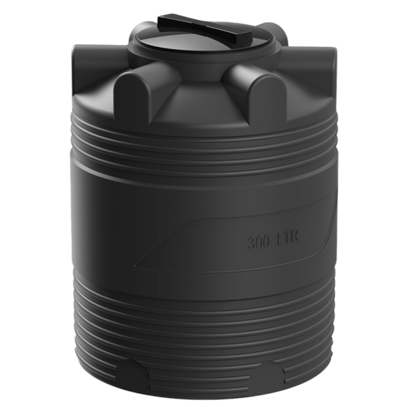 Бочка (емкость) пластиковая вертикальная с крышкой, 300 л, черный [TV300S1]
