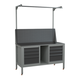 Верстак 1500 с 2 тумбами, экраном с консолями, полкой и колёсами [17003]