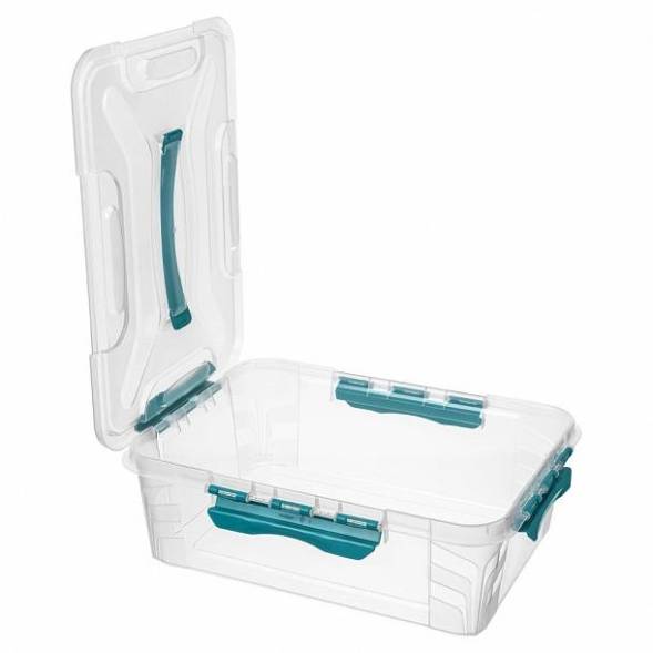 Ящик для хранения универсальный с замками и ручкой Grand box, 10л, голубой