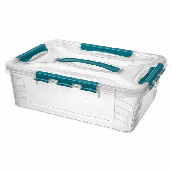 Ящик для хранения универсальный с замками и ручкой Grand box, 10л, голубой
