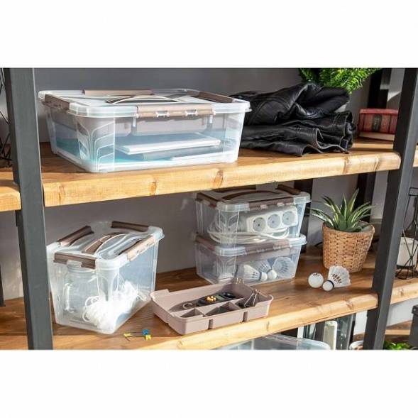 Ящик для хранения универсальный с замками и ручкой Grand box, 10л, голубой