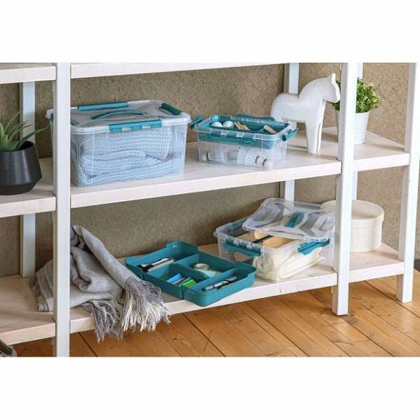 Ящик для хранения универсальный с замками и ручкой Grand box, 10л, голубой