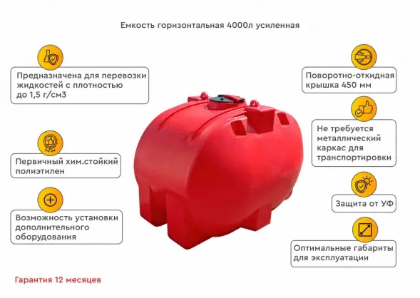 Емкость горизонтальная 4000л Усиленная