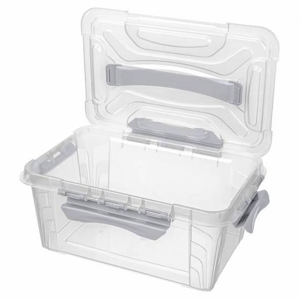 Ящик для хранения универсальный с замками и ручкой Grand box, 4,2л, светло-серый