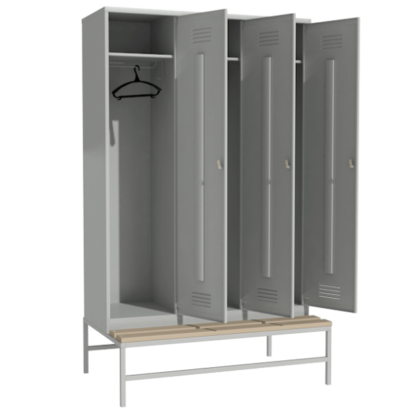 Шкаф металлический для хранения сменной одежды на подставке со скамьей [12813]