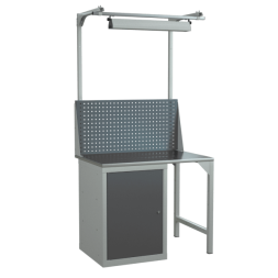 Верстак 1000 с экраном, светильником и тумбой с дверцей и полками [17414]