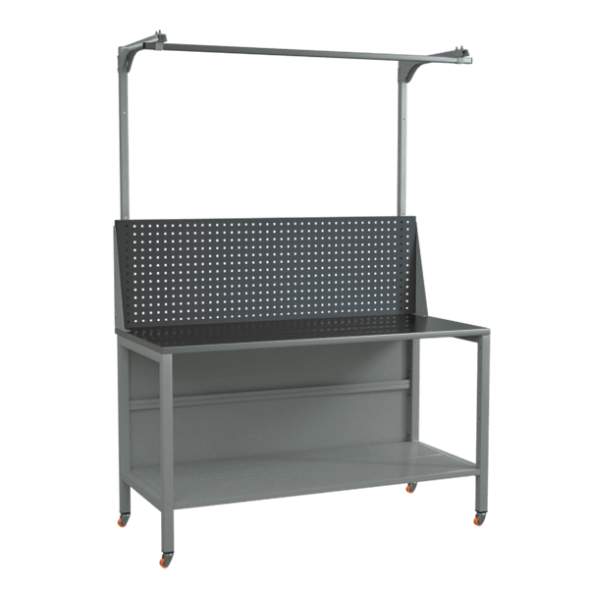 Верстак 1500 с экраном с консолями, полкой и колёсами [17015]