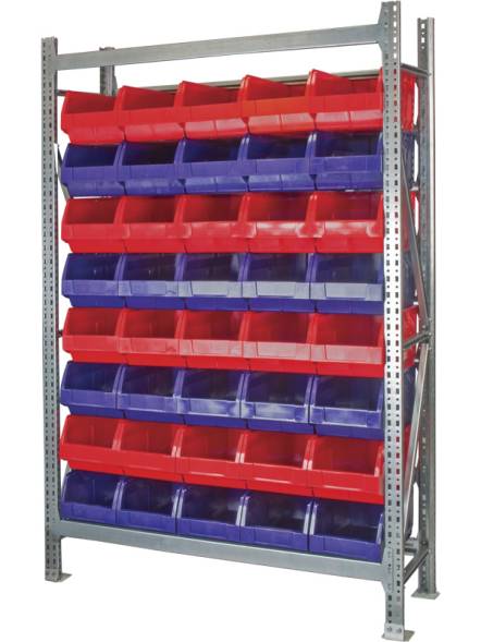 Стеллаж модульный для пластиковых ящиков, 2000x1310x400 мм, 8 ярусов, 40 ящиков (5004), синий [КМС-11-2000/5004]