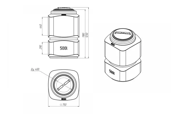 Емкость L 500л под плотность до 1.2 г/см3 синяя
