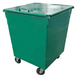 Металлический контейнер Waste Box 0,75 куб. м на колесах и с крышкой Зеленый