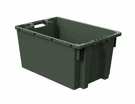 Ящик пластиковый поворотно-вкладываемый с зацепами для пакетов, 600х400х300 мм, зеленый [12.480.70 (KD6430.2)]