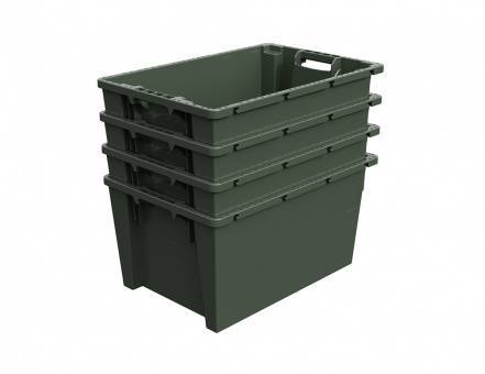 Ящик пластиковый поворотно-вкладываемый с зацепами для пакетов, 600х400х300 мм, зеленый [12.480.70 (KD6430.2)]