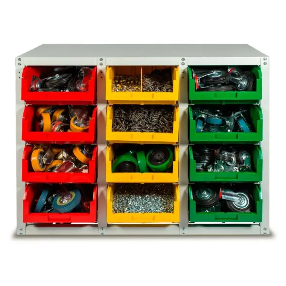 Стеллаж с направляющими Стелла-техник V4-12 стационарный, односторонний, 12 ячеек с ящиками