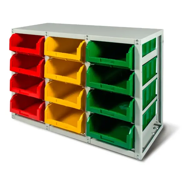 Стеллаж с направляющими Стелла-техник V4-12 стационарный, односторонний, 12 ячеек с ящиками