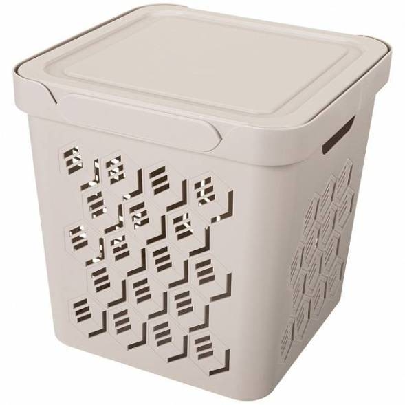Ящик с крышкой универсальный Deluxe, 286x286x286 мм, 18л, светло-бежевый