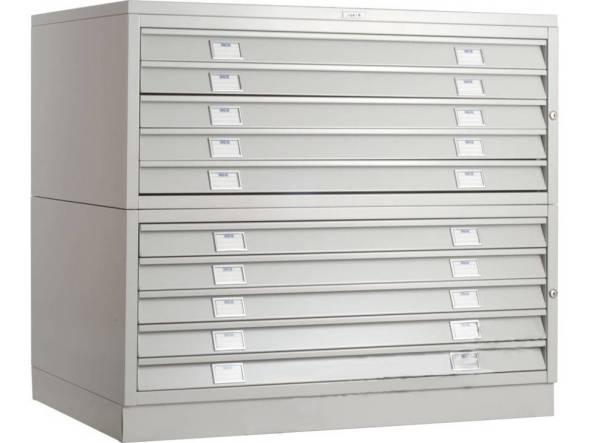 Шкаф металлический картотечный (картотека) для чертежей ПРАКТИК A1-10, А1, 10 ящиков, 880x1010x691 мм