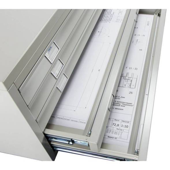 Шкаф металлический картотечный (картотека) для чертежей ПРАКТИК A1-10, А1, 10 ящиков, 880x1010x691 мм