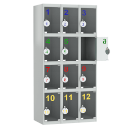 Металлический шкаф для сумок с дверцами из стекла 12 ячеек [13133]