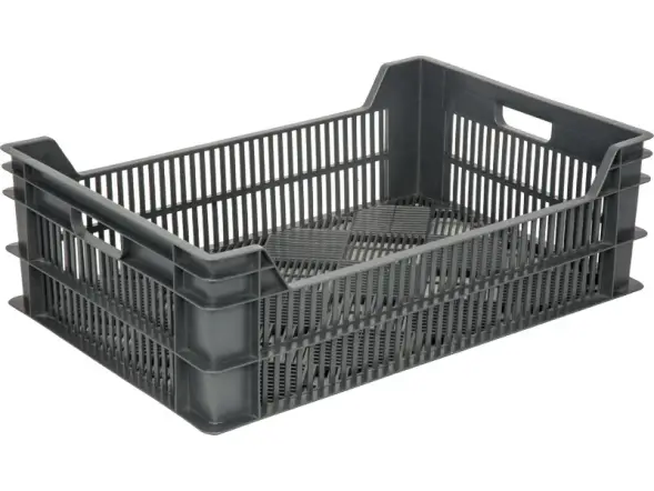 Ящик пластиковый перфорированный, 600x400x190 мм, 48 л, черный [106]