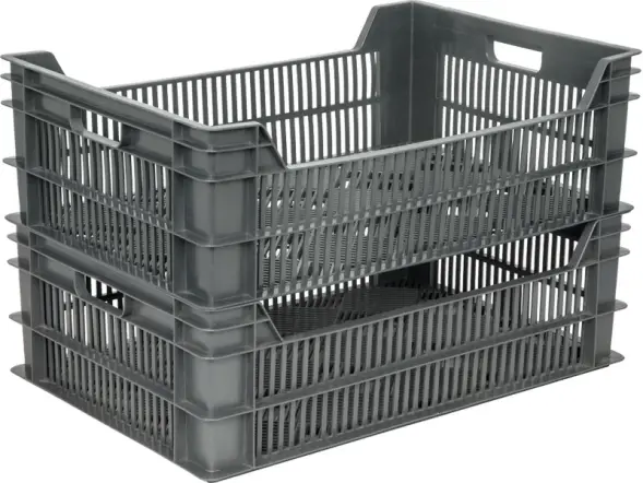 Ящик пластиковый перфорированный, 600x400x190 мм, 48 л, черный [106]