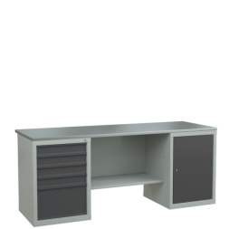 Верстак 2000 с выдвижной и распашной тумбами (полка-стенка) [9635]