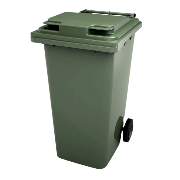 Мусорный контейнер пластиковый для ТБО/ТКО на колесах с крышкой, 240 л, зеленый