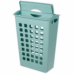 Корзина для белья с поворотной крышкой узкая, светло-голубая