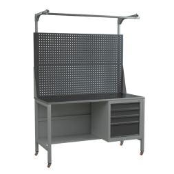 Верстак 1500 с полкой, тумбой с выдвижными ящиками, двойным экраном и колёсами [17038]