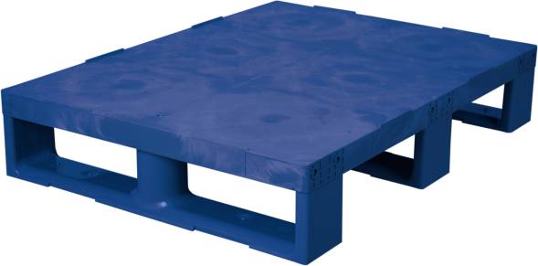 Паллет (поддон) пластиковый сплошной на 3-х полозьях, 800x600х150 мм, синий [800600150-00]
