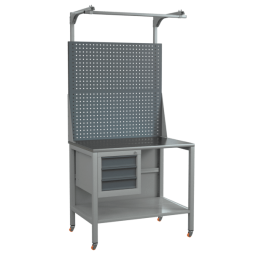 Верстак на колесах 1000 с экраном, полками и тумбой с 3 ящиками [17146]