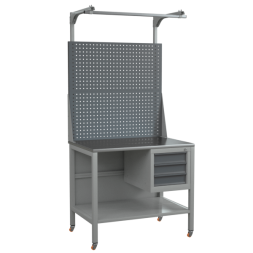 Верстак на колесах 1000 с экраном, полками и тумбой с 3 ящиками [17147]