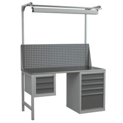 Верстак 1500 с экраном с консолями, светильником и 2 инструментальными тумбами [18351]