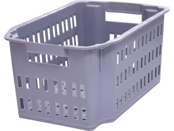 Ящик пластиковый c перфорированными стенками и дном, 535x367x252 мм, 49.5 л, серый [Б364]