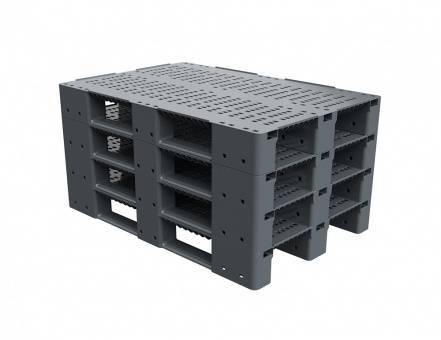 Паллет (поддон) пластиковый усиленный перфорированный на 3-х полозьях, 1200x800x150 мм, серый [02.117.91.PEF.S.Т20X]