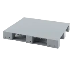 Стеллажный сплошной пластиковый поддон усиленный двумя трубами на трех полозьях 1200х1000