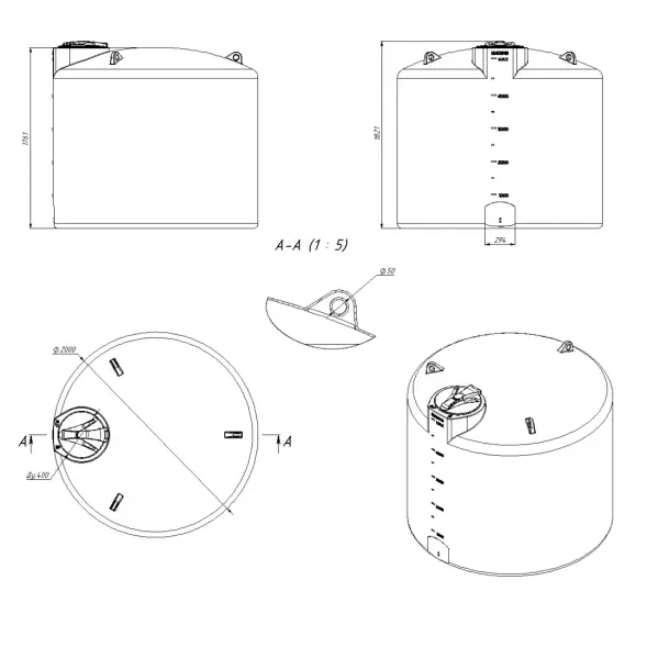 Емкость TRN 5000л с откидной крышкой синяя