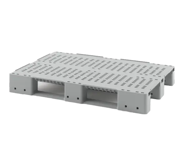 Усиленный перфорированный поддон на трёх полозьях усиленный одной трубой 1200x800x150 с бортиком