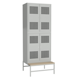 Металлический шкаф для раздевалки перфорированный на подставке со скамьей [12960]