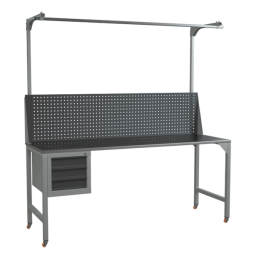 Верстак 2000 с колесами, экраном с консолями и подвесной тумбой с 3 выдвижными ящиками [17066]