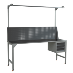 Верстак 2000 с колесами, экраном с консолями и подвесной тумбой с 3 выдвижными ящиками [17068]