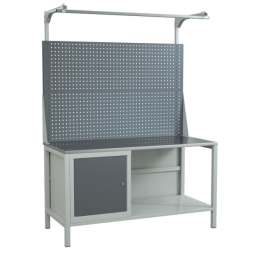 Верстак 1500 с распашной тумбой с полкой и двойным экраном с консолями [17269]