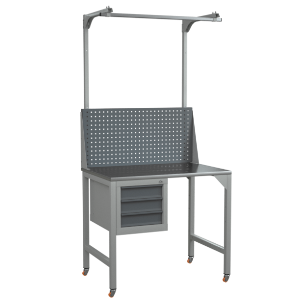 Верстак на колесах 1000 с тумбой с 3 выдвижными ящиками и экраном с консолями [17170]