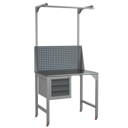 Верстак на колесах 1000 с тумбой с 3 выдвижными ящиками и экраном с консолями [17171]