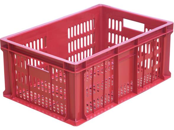 Ящик пластиковый перфорированный, 600x400x250 мм, 46 л, красный [201]