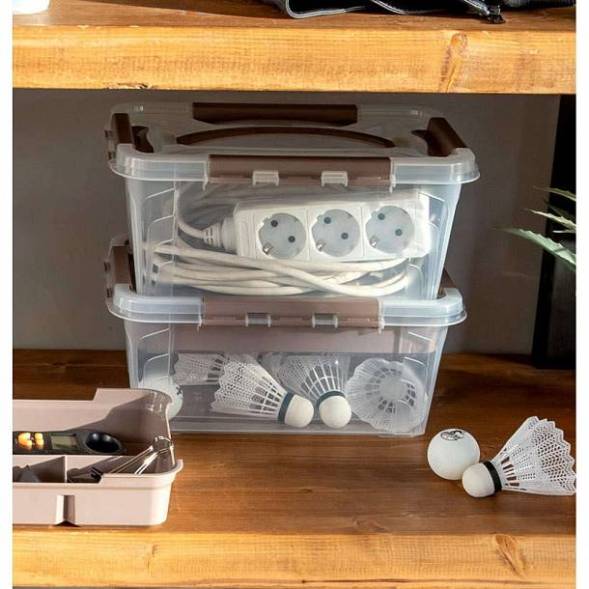 Ящик универсальный с замками и вставкой- органайзером Grand box, 4,2л, коричневый