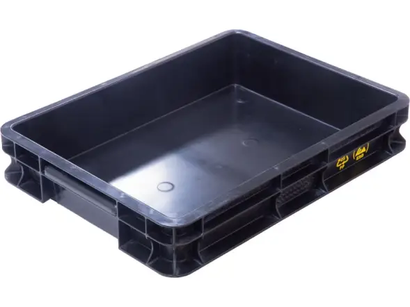 Ящик пластиковый сплошной с внешней ручкой антистатический, 400х300х75 мм, черный [700.03.02 ГД ESD]