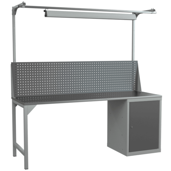 Верстак 2000 со светильником, экраном и тумбой с распашной дверцей и 2 полками [18282]